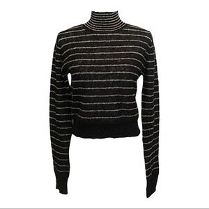 🌺 Band of Gypsies Mock Neck Lurex Metallic Stripe Black Sweater Size S